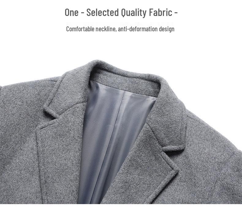 Men's Autumn and Winter Long Wool Over-the-Knee Trench Coat