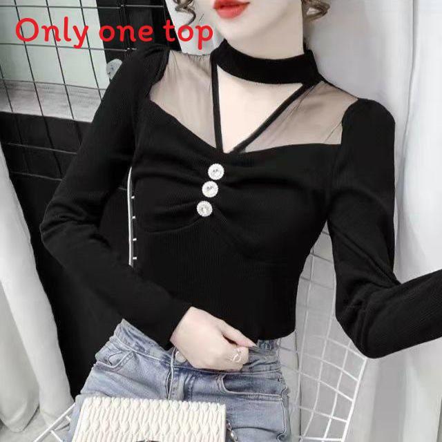 Tshirt For Women Spring Oversize Mesh Panel Stand Collar Embroidered Sleeveless Casual