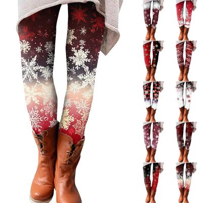Women's Pants Christmas Printed Stretchy Soft Bottoms Casual Home Sleeping Pants