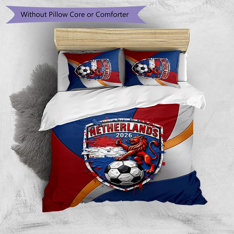Netherlands Football Printed Bedding 3 Piece Set Cozy Breathable Bed Cover Set as Housewarming Holiday Gift