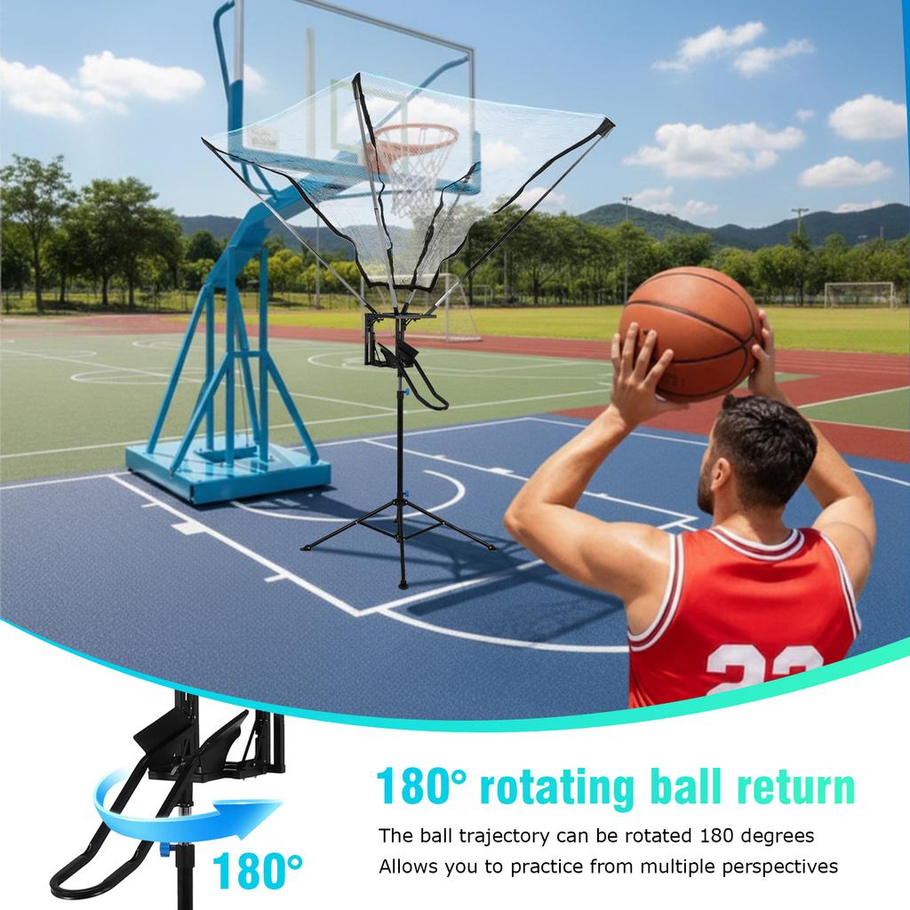 Basketball Shot Return Net Apparatus with 180° Rotating Track Easy Assembly with Net Return System for Free-Throw Practice