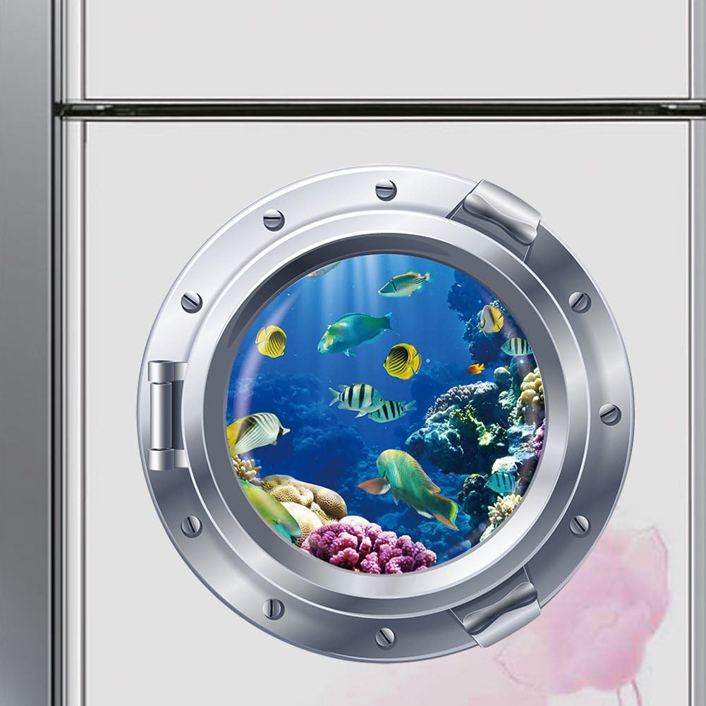 

DNVEN Porthole Wall Decals Tropical Fish Deep Blue Sea Under The Sea Decorative Peel and Stick 3D Wall Arts Stickers Murals for Kids Rooms Bedrooms