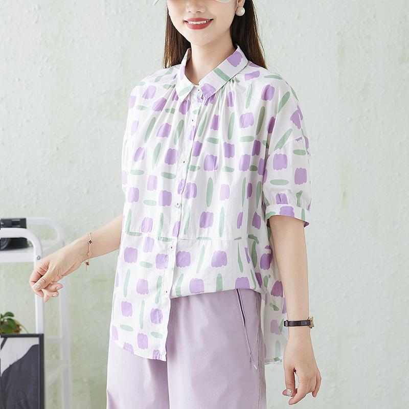 DIMANAF 2026 Plus Size New Summer Women Blouse Shirt Short Sleeve Fashion Print Floral Casual Loose Cotton Lady Tops Shirts