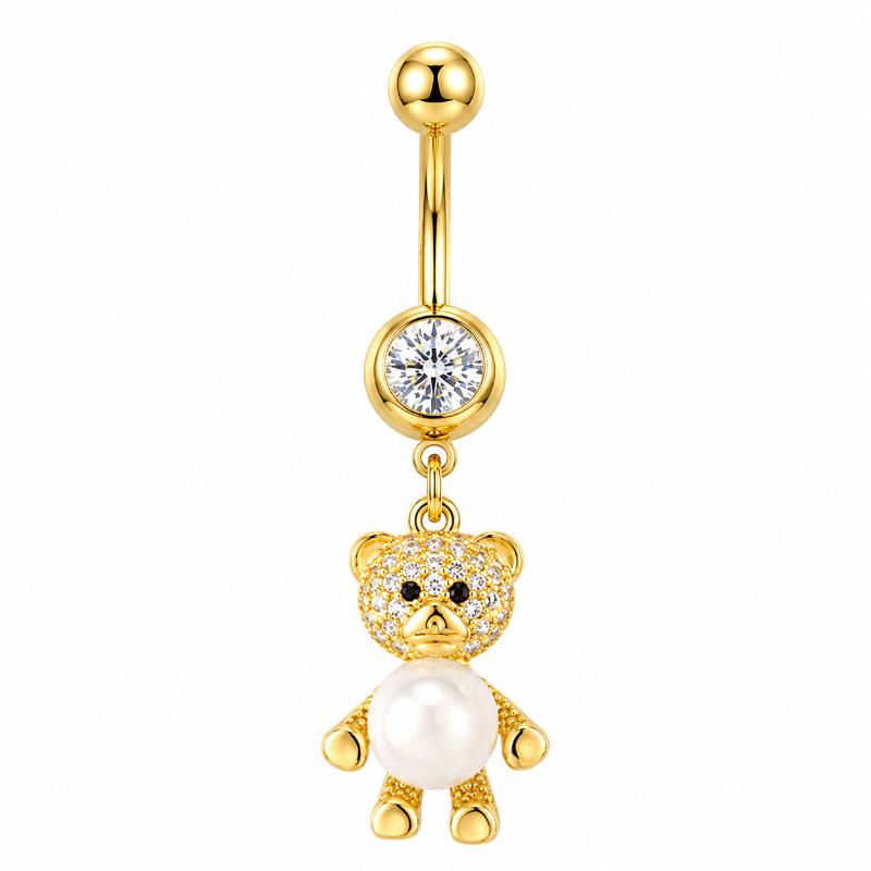 Golden Zircon Belly Button Rings Stainless Steel Long Pendant Women Charming Navel Jewelry Daily Wear Belly Button Rings