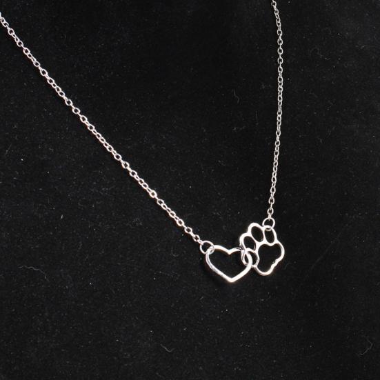 Damen Hohl Herz Haustier Pfotenabdruck Anhänger Kette Halskette Schlüsselbein Schmuck Geschenk