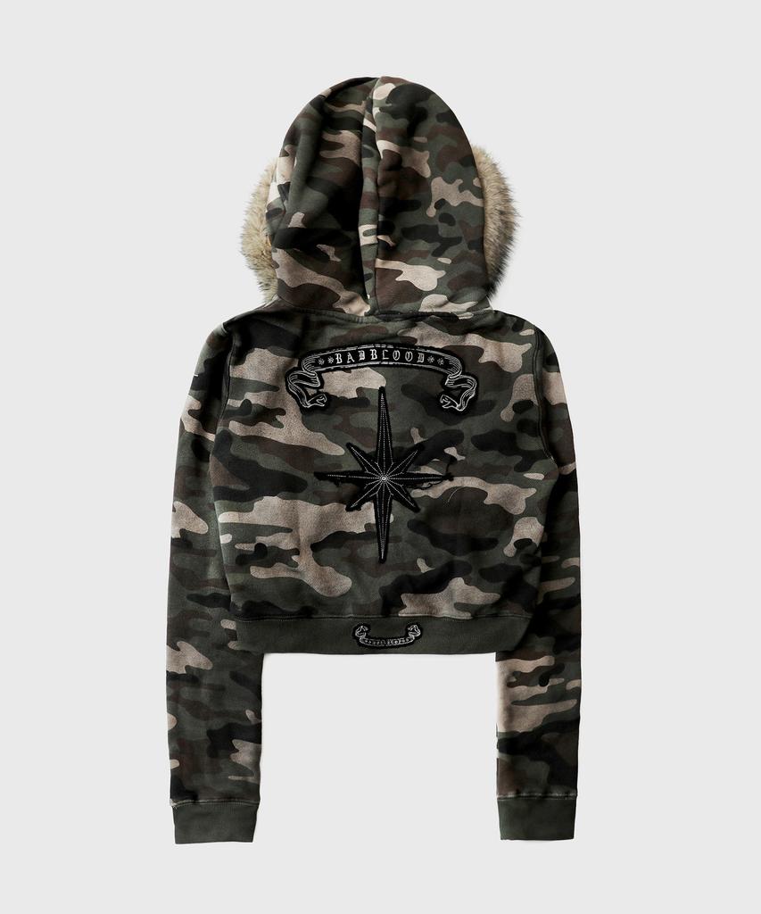 Badblood Cosmo11 Detachable Fur Hoodie Zip-Up - Green Camo