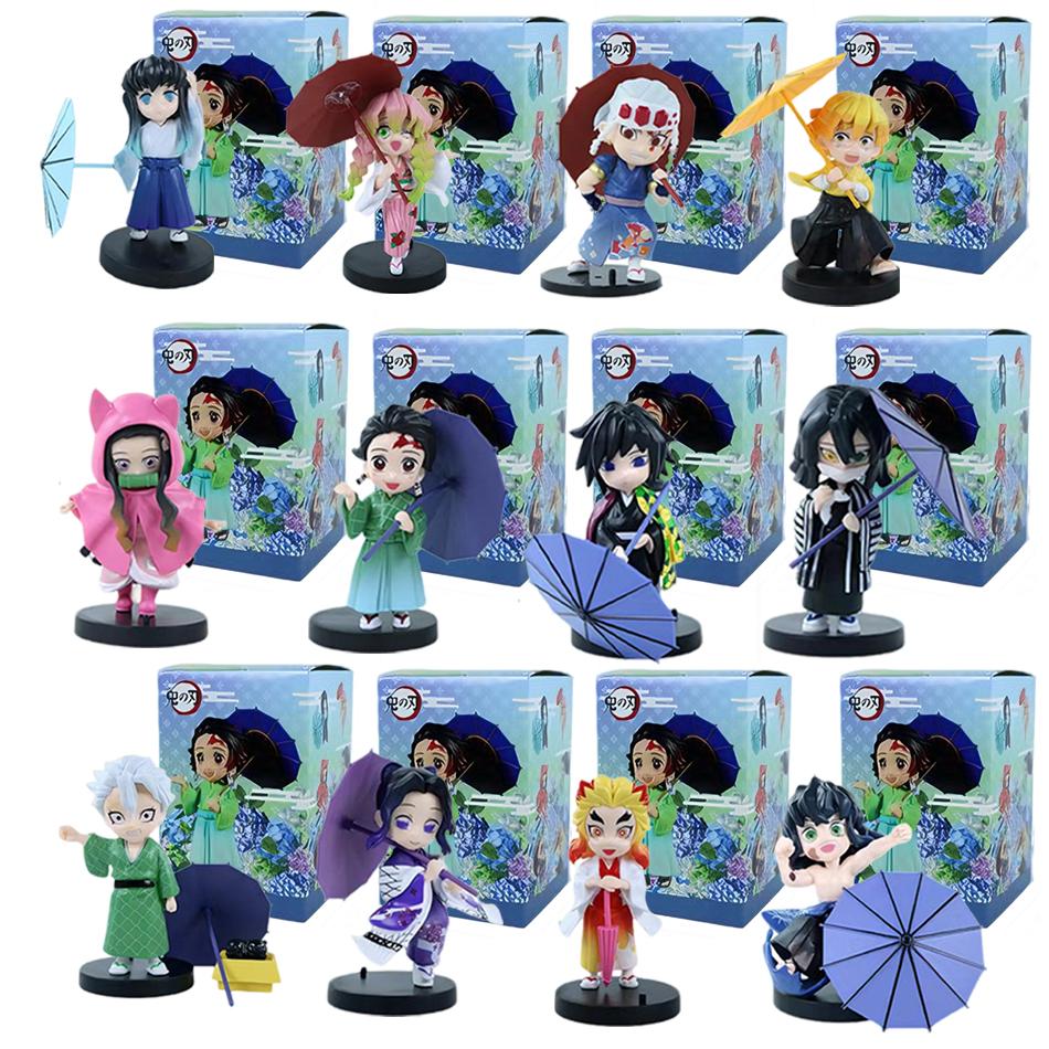 In Stock 12cm Kawaii Demon Slayer Plum Rain Series with Box Handmade Model No Yaiba Kamado Nezuko Action Figure Ornament Gift