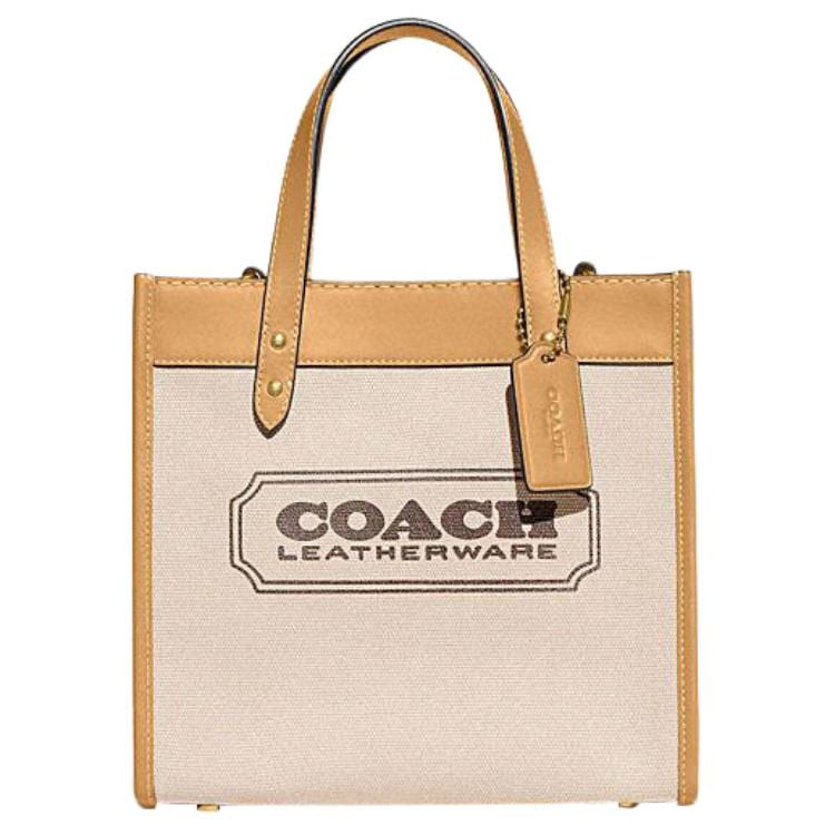 Coach Field Fabric With Cow Leather Tote Bag, Shopping Bag, Crossbody Bag, Shoulder Bag Small Women's Khaki Multicolor CH740-B4VPJ