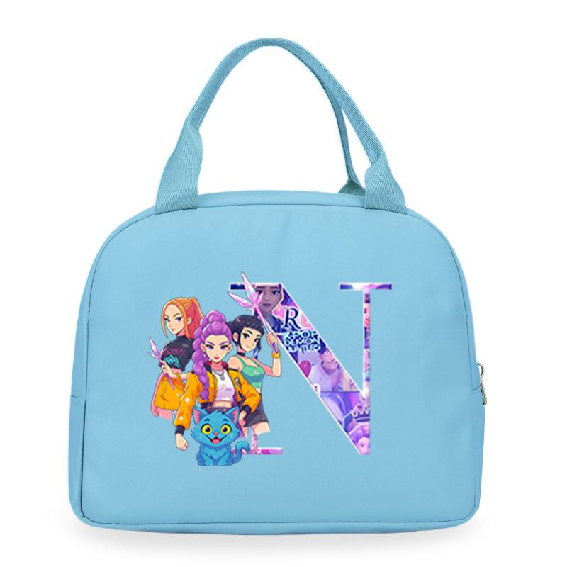 Trend Kpop Anime Cartoon Peripheral 26 Letter Printing Bento Bag Commuter Portable Lunch Box Bag