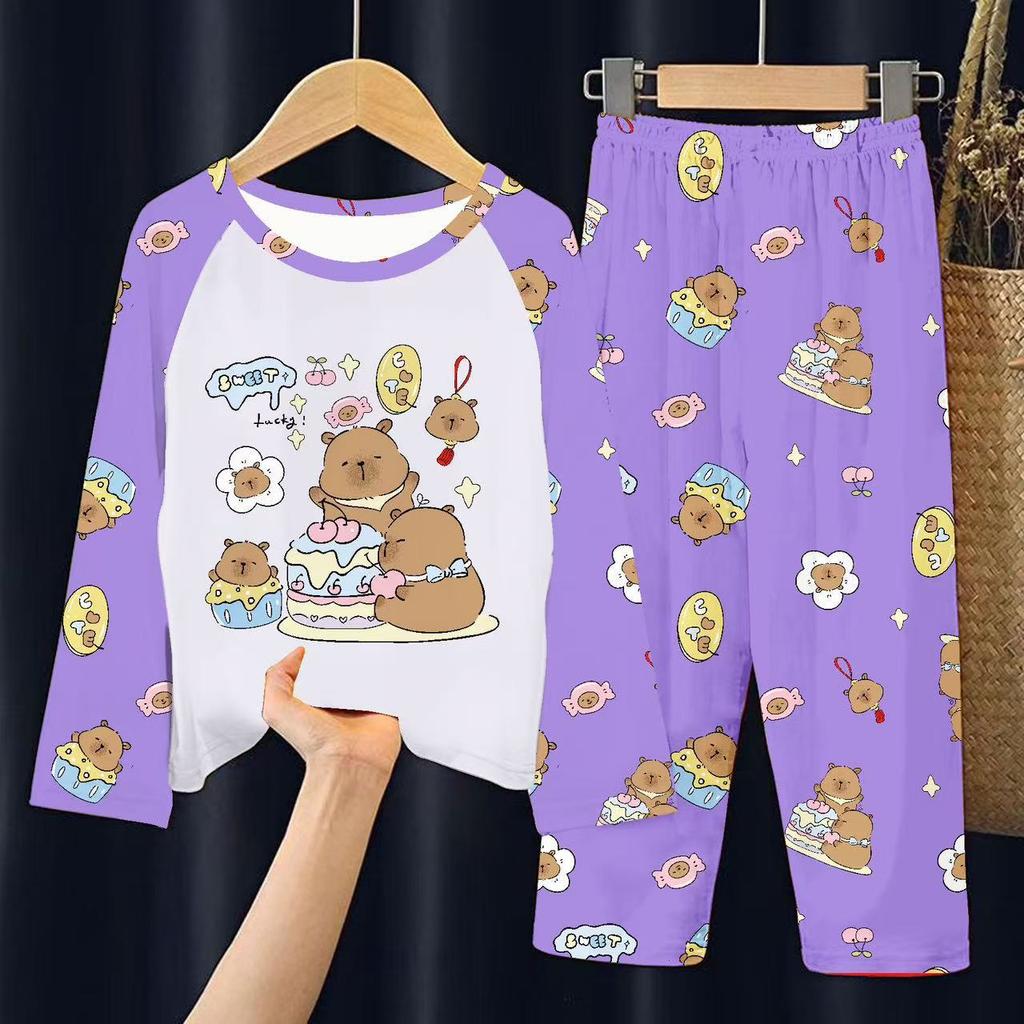 Kids Pajamas Boys Girls Cartoon Print Comfortable Air Conditioner Loungewear Set
