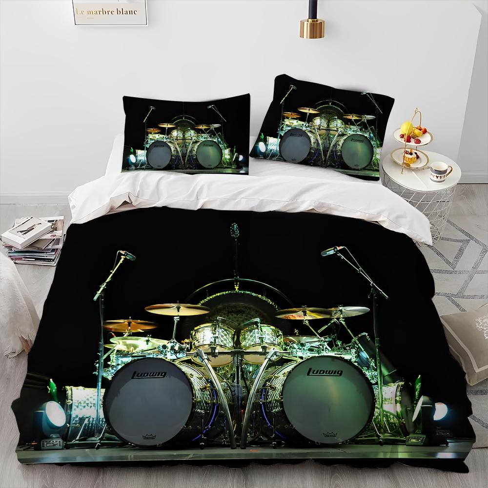 3D Drum Kit Music Instruments Comforter Bedding Set,Duvet Cover Bed Set Quilt Cover Pillowcase,King Queen Size Bedding Set Gift