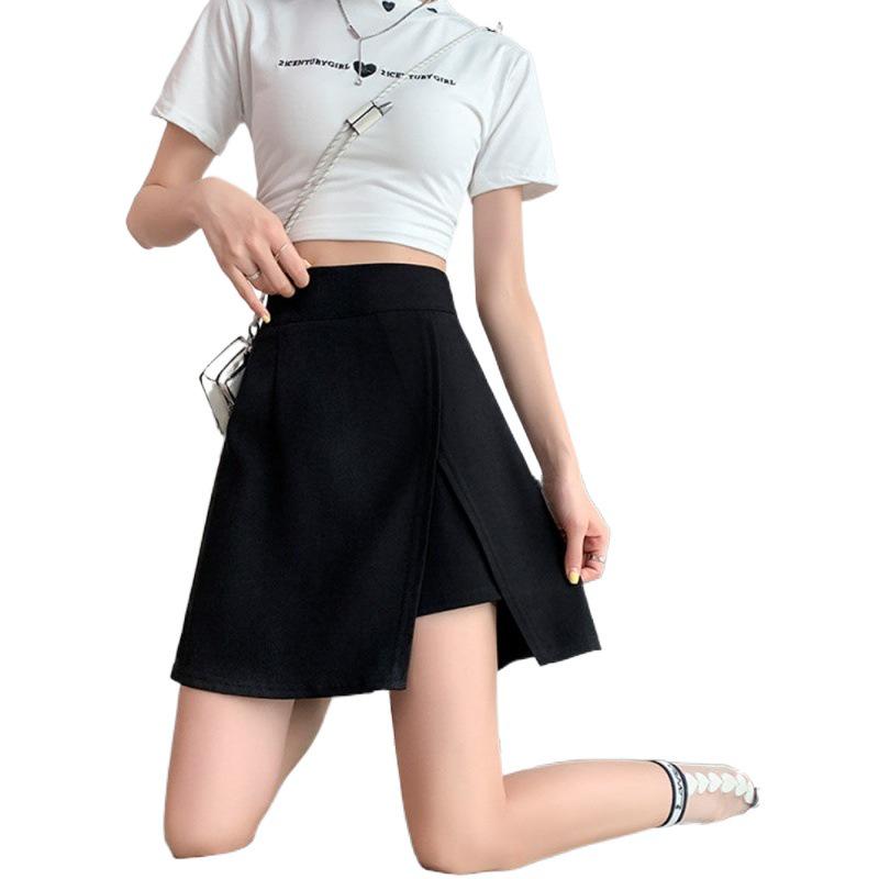 Women's Gray High-Waist Irregular Slit A-Line Midi Skirt