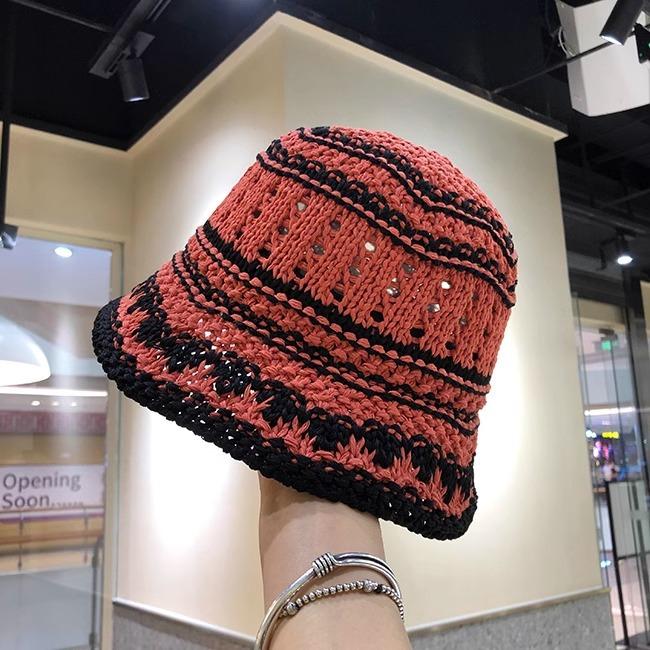 Handwoven Bucket Hat Female Dome Versatile Face Small Summer Hollow Niche Retro Bucket Hat Tide