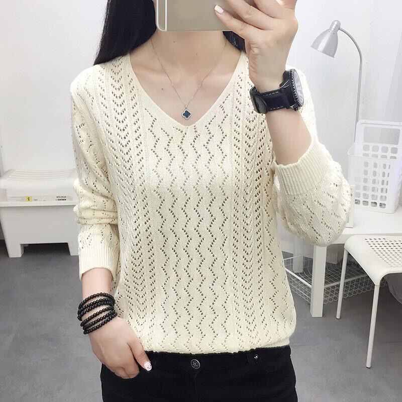 

Свитер с v-образным вырезом для женщин, свободный пуловер с длинными рукавами для весны и осени, вязаный нижний свитер 3XL бежевый
