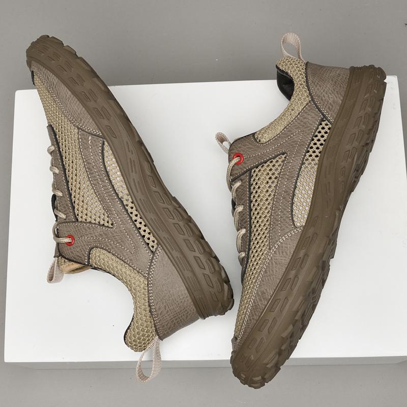 Non-Slip Men Hiking Shoes Outdoor Mens Trail Running Shoes Outdoor Sneakers Breathable Leather Trainers Lace-Up Walking Footwear