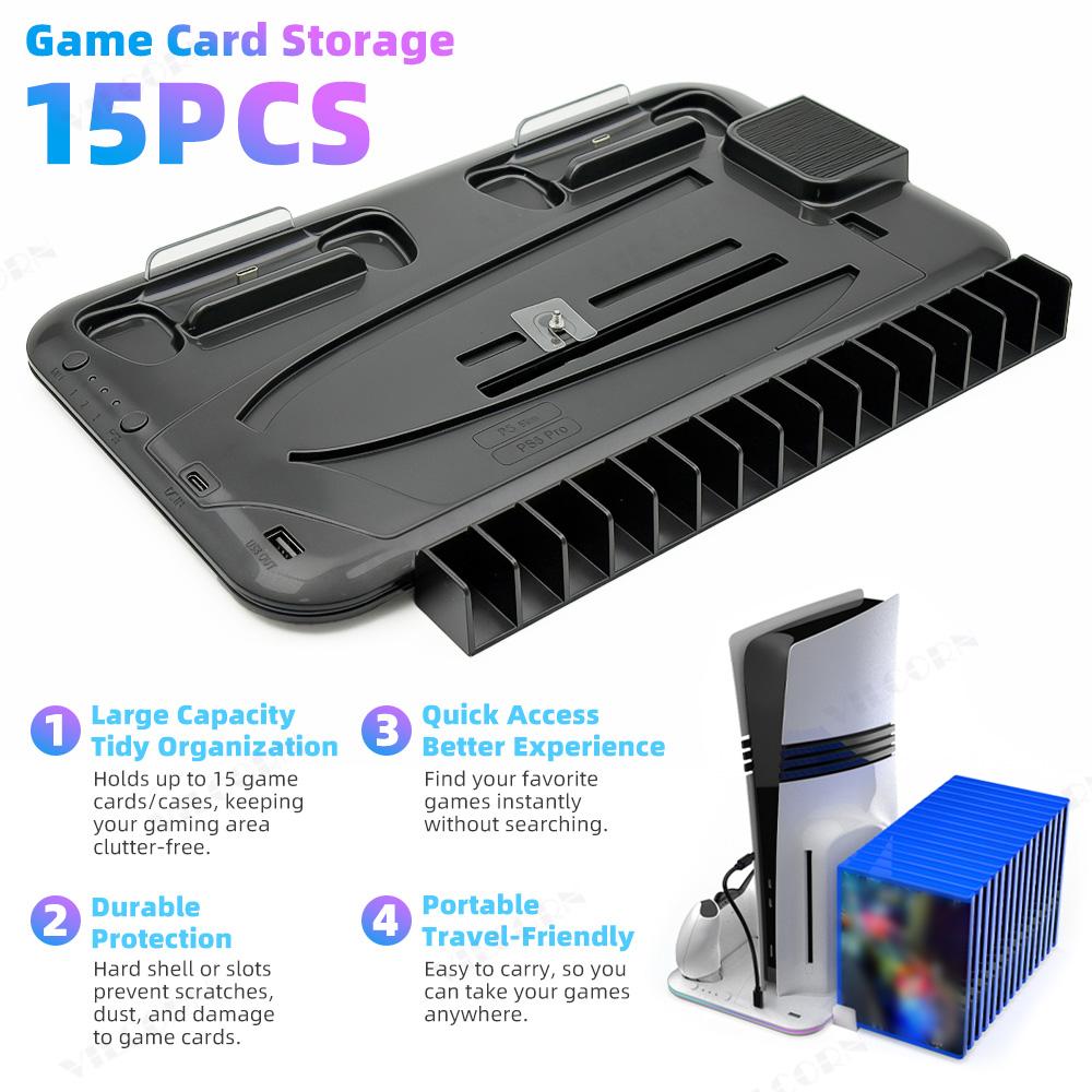 Cooling Stand for PS5 PS5 Slim PS5 Pro Compatible Console with Dual Controller Charger and RGB Light