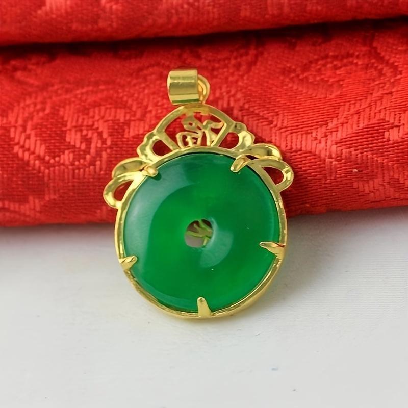 Domineering Men's Gold Inlaid Jade Circular Pendant Chalcedony Necklace Safety Clasp Lucky Dragon Pendant Necklace Accessories