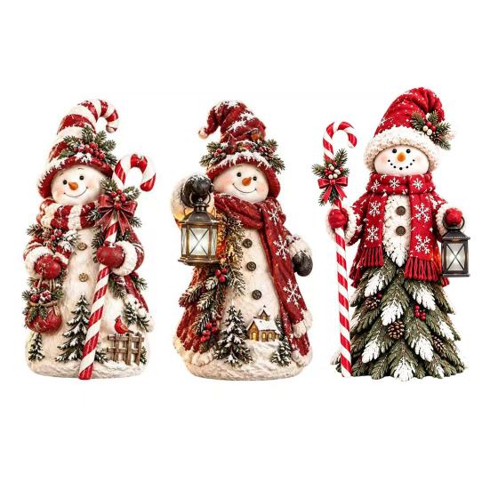 Christmas Snowman Figurines Figurine, Resin Tabletop Decoration with Hat Scarf Pine Handcrafted Snowmen Branches, Holiday Winter Decor for Home Mantel