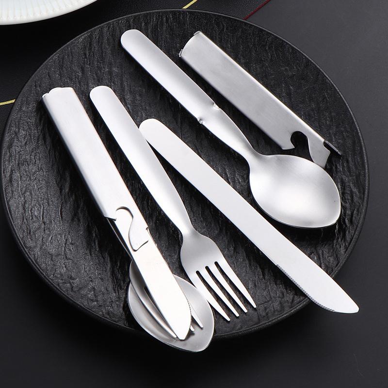 4Pcs/Set Portable Stainless Steel Outdoor Camping Knife Fork Spoon Combo Cutlery Set Dinnerware Camping Cooking Flatware