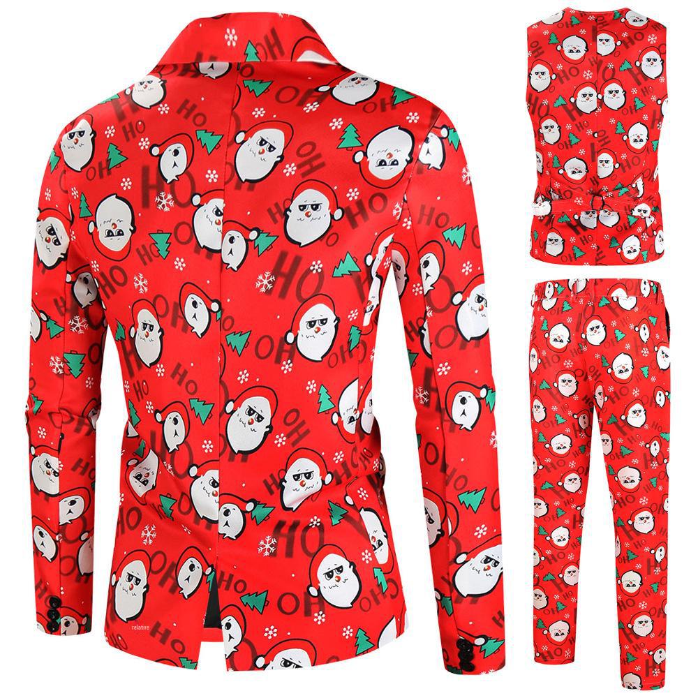 Men's 2022 Christmas One-Button Print Suit: Large Size Three-Piece for New Year