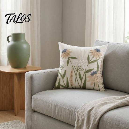 Flower Pattern Cushion Cover Floral Embroidered Cover, Decorative Throw Pillow Spring Home Refresh Decor Farmhouse for Living Room Sofa Couch