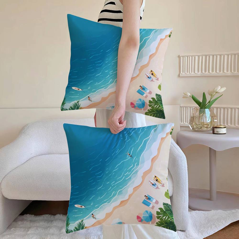 Charming Seaside Retreat Pillow Case Anti-dustmite Pillowcase Invisible Zipper Silky Short Plush Sofa Cushion Cover