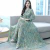 Spring New Mother Dress Waist Slim and Thin Knee Bow V-neck Chiffon Dress Dress