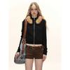 [Designer Style] Cool Hot Girl Fur Collar Studded Short Jacket Women's Autumn and Winter American Retro Slimming Sweatshirt Cardigan