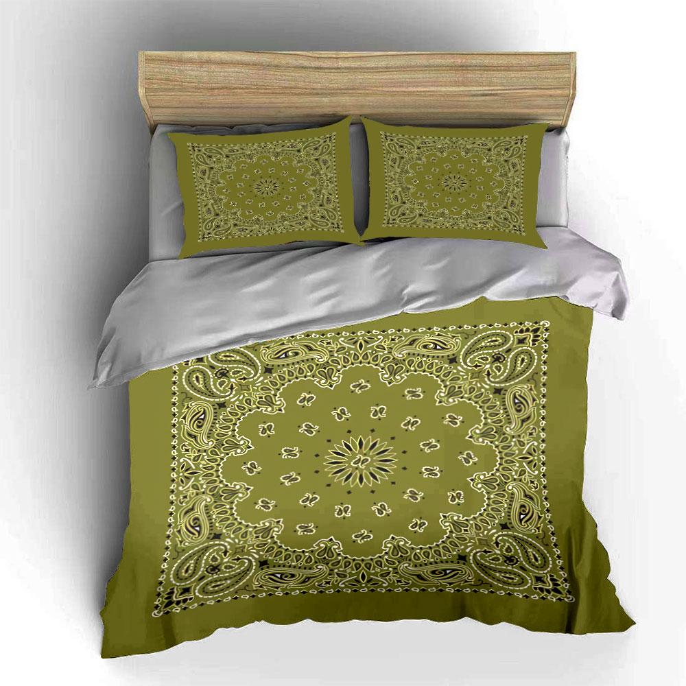 Olive Green Paisley Pattern Bedding Duvet Cover Set Duvet Cover Pillowcases (1*Duvet Cover 2*Pillowcases, without duvet insert)