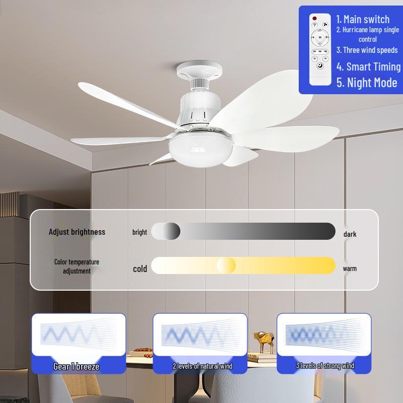 E27 LED Six-Leaf Remote Control Ceiling Fan with Silent Operation for Bedroom or Restaurant