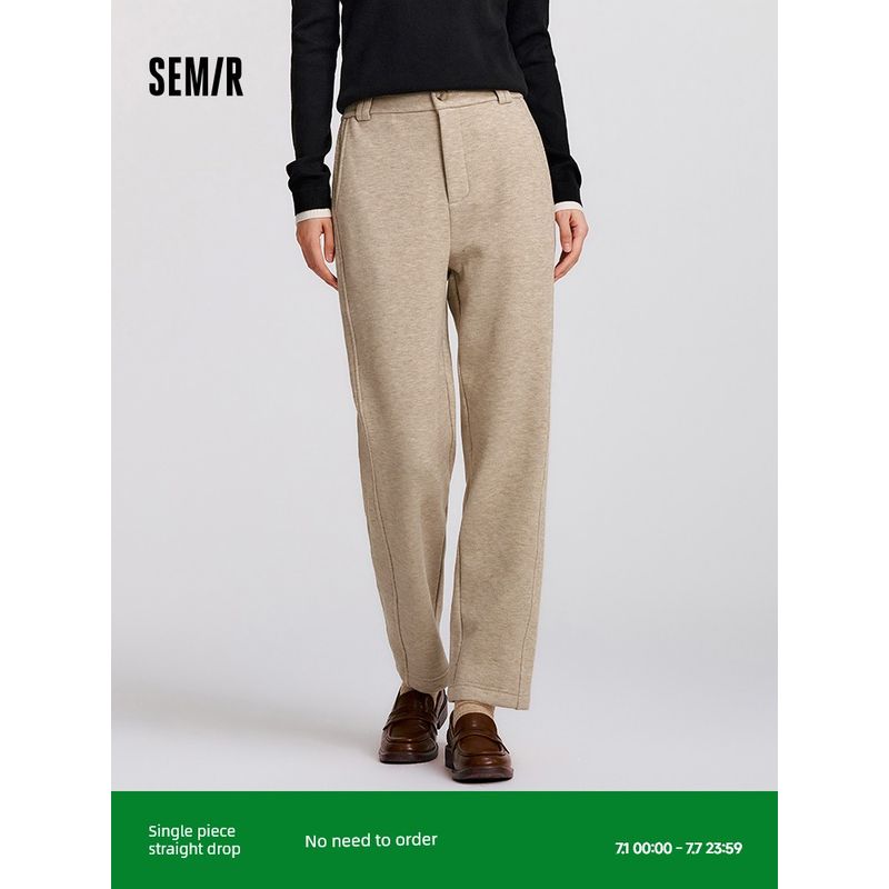 

[Same Style with Mall] Senma Casual Pants for Women Wool-like Fabric Texture Pants 2024 New Arrival Winter Velvet Padded Loose Tapered Pants Black 90001 160/66A/M