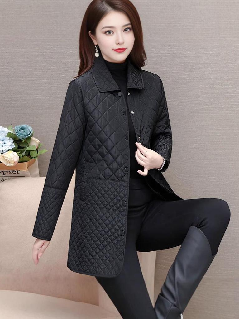 Plus Size Mid-Length Cotton Jacket for Women, 2024 Autumn/Winter, Middle-Aged Mother's Outerwear