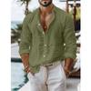 Men's Solid-Colour Cotton-Linen Blend Shirt Casual Style Long-Sleeved Business Casual Shirt
