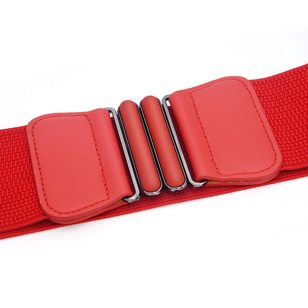 Lady Simple Elastic Wide Waistband PU Leather Interlock Buckle Belt Solid Color Cummerband