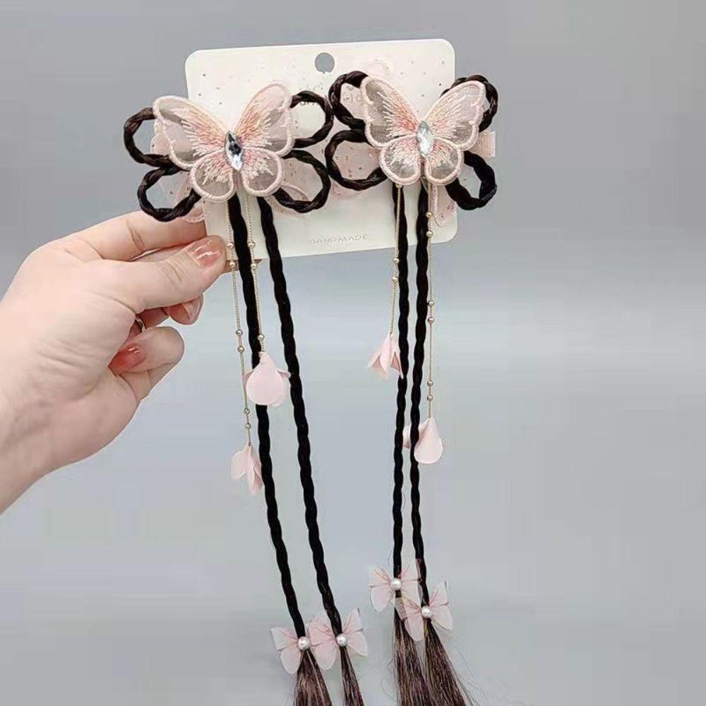 

Fairy Kids Headwear Hanfu Braid Hairpin Flower Tassel Hair Clips Chinese Style Butterfly Hairpin A1
