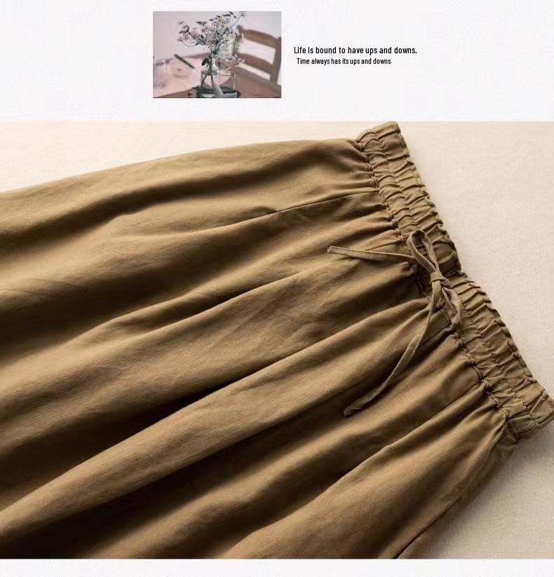 Women's Retro A-line Cotton Skirt with Tie & Elastic Waist