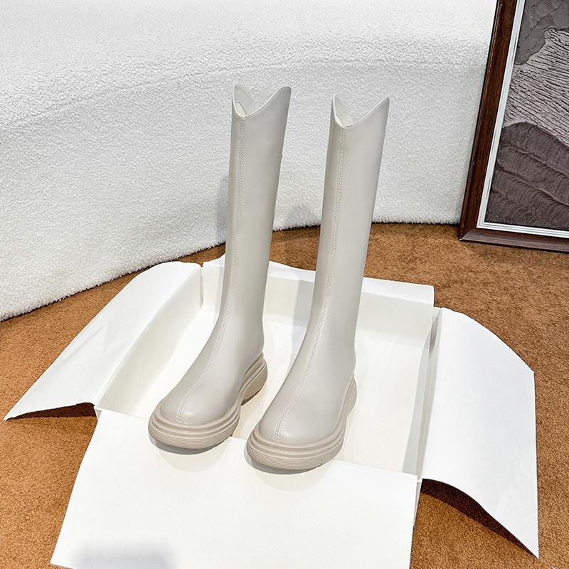 Winter new thick-soled boots femininity but knee boots women's versatile elastic flat-bottomed knight boots