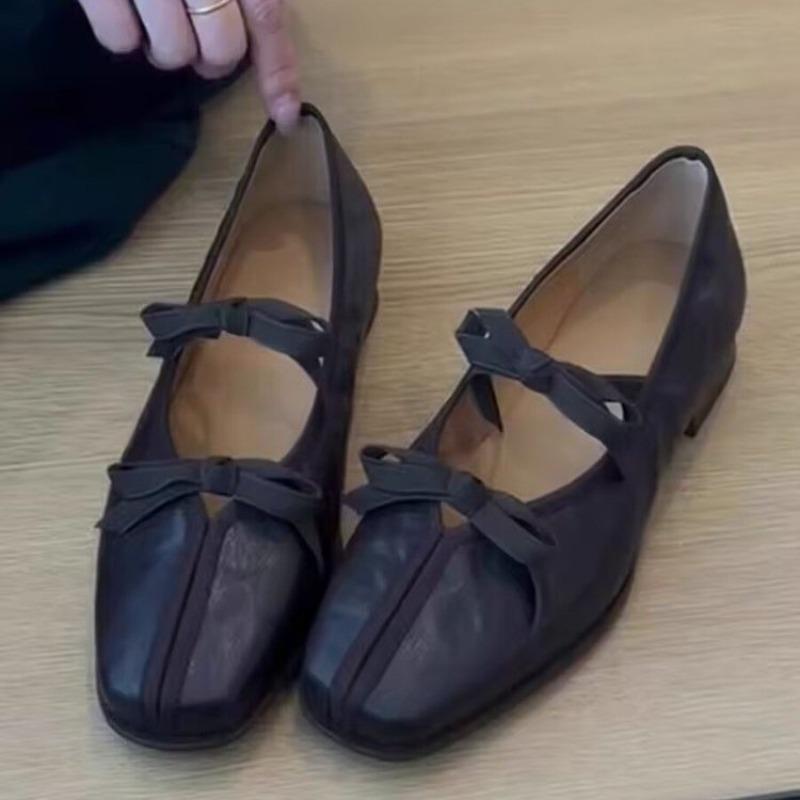 

Модные туфли-лодочки на низком каблуке с бантом, осенние новинки, квадратный носок, неглубокий вырез, мягкая подошва, нескользящие, износостойкие, низкие 40 чёрный
