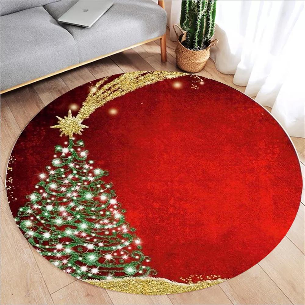 

Christmas Tree Print Round Rug – Soft Comfortable Gold Holiday Carpet for Living Room & Bedroom Christmas Decor Diameter 60cm