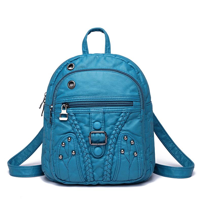 Retro Damenhandtasche aus weichem Leder Nietenverschluss Schnalle Geflochtene Damen-Umhängetasche Kopfhöreranschluss Rucksack Reißverschluss