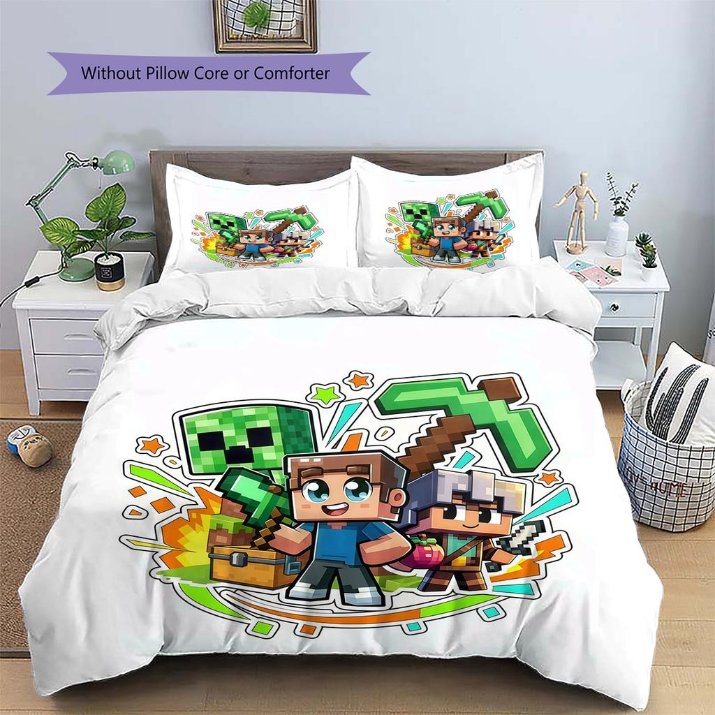 Minecraft Zombie Pattern Bedding Quilt Set Home Decoration Gift (1 * duvet cover + 2 * pillowcase without core)