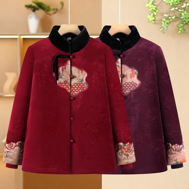 Elderly Women's Warm Fleece-Lined Cotton Jacket