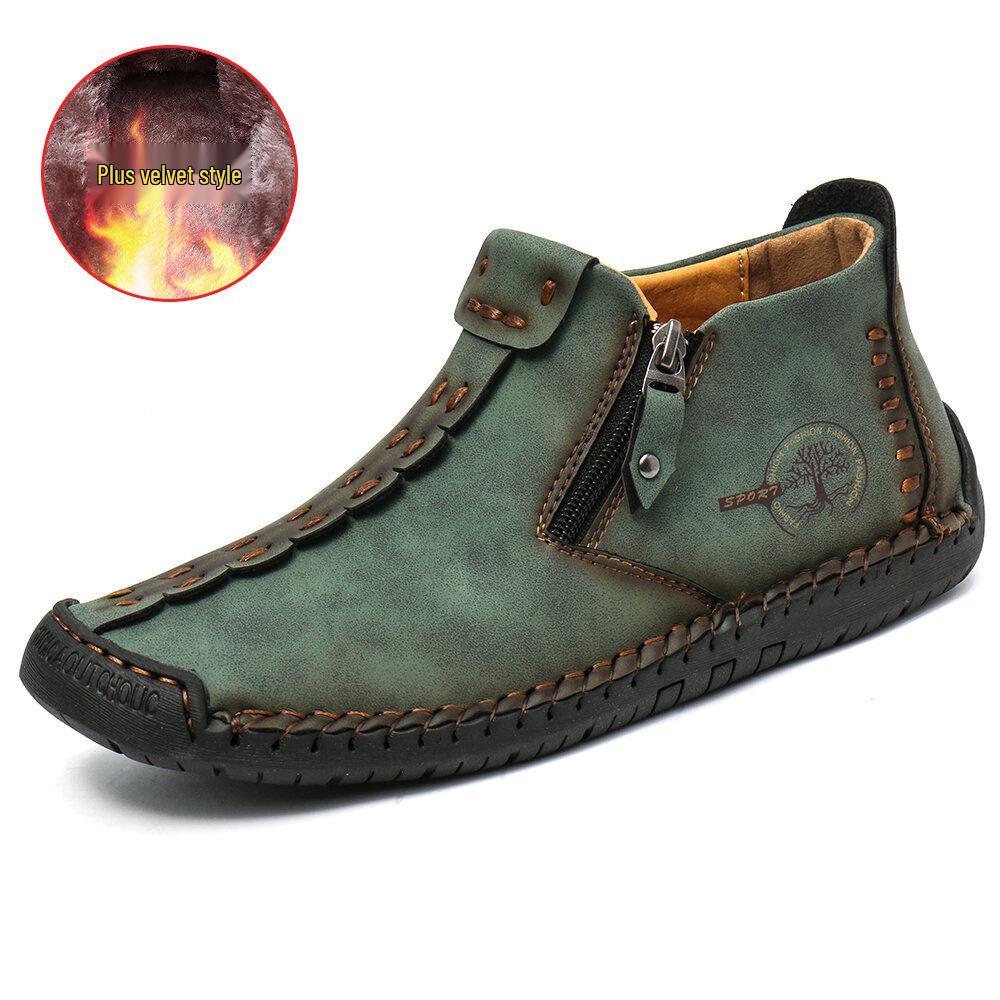 Men's Large Size Zipper Martin Boots - Spring & Autumn Casual Outdoor Handmade Stitched Work Boots
