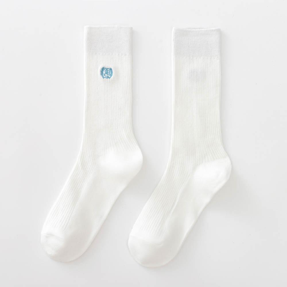 Cotton Thigh-high Socks, Women's Calf Socks with Embroidered Letters, Mid-calf Black, Half High Calf Reaching Knee, Trendy Spring and Autumn