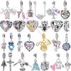 copper Aircraft Travel Charm Bead Charms Bead Inlaid Pink Zirconium Love Heart Pendants Compatible With Authentic Bracelets Jewellery