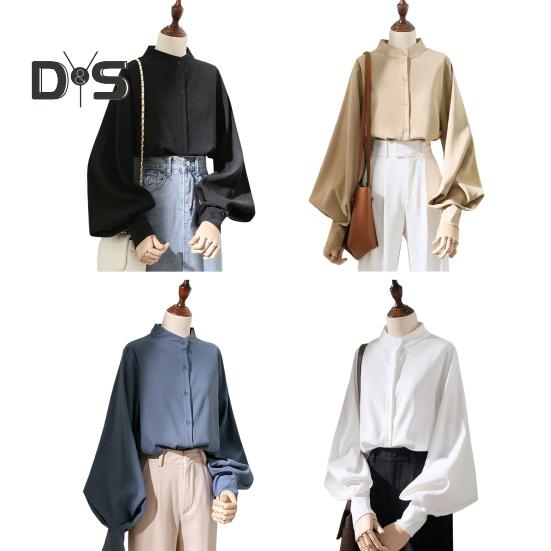 Dámská košile stojánek s límečkem Lucerna s dlouhým rukávem jednobarevná košile volného střihu jednořadá kancelářská dámská košile