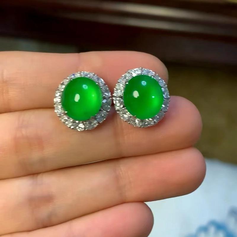 S925 Silver Green Chalcedony Earrings - Classic Lavish Style