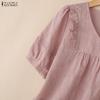ZANZEA Women Casual V-Neck Loose Half Sleeve Cotton Blouse