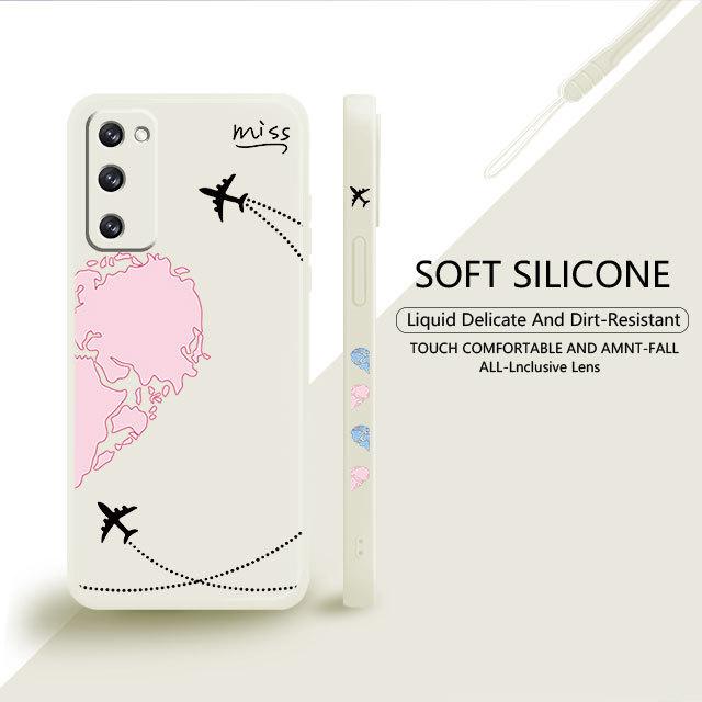 Blue Pink Love Planes World Map Travel Liquid Case For Samsung Galaxy S22 S21 S20 Fe Ultra S10 S9 S8 Plus S10e Note 20 10 Lite