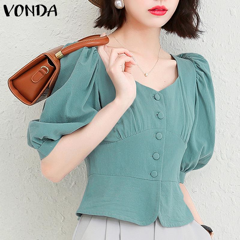 

Летние женские топы VONDA с ​​пышными рукавами и квадратным вырезом